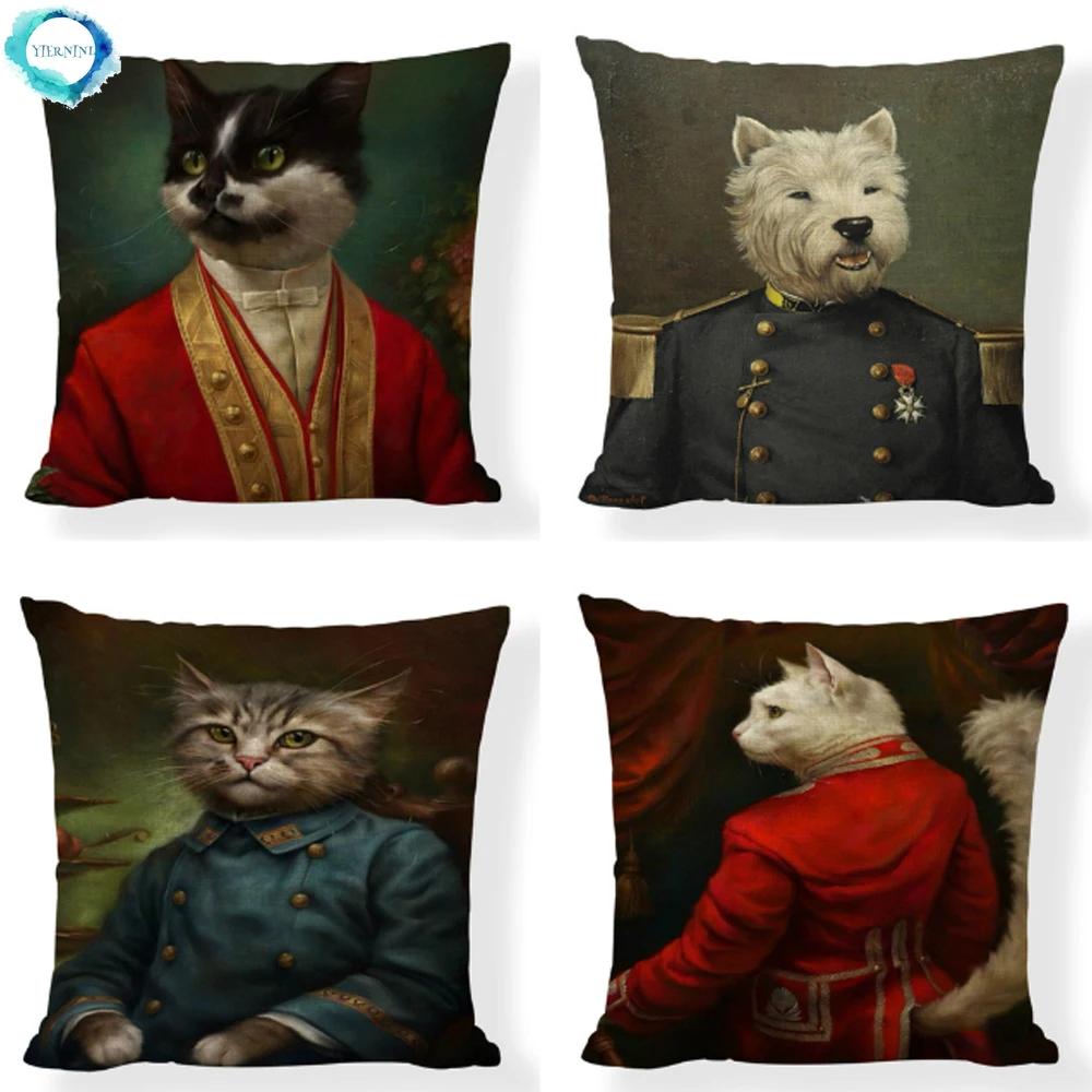 

Наволочка с принтом в виде собаки и кошки в военной форме, декоративная наволочка из хлопка и льна для дивана, автомобиля, домашнего декора 45X45CM