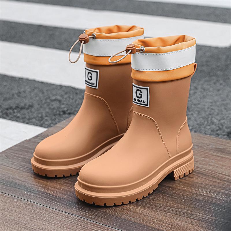 Elastic bead rain shoes women s non-slip medium tube waterproof shoes women s water boots rain boots women s kitchen rubber shoes 36 коричневый