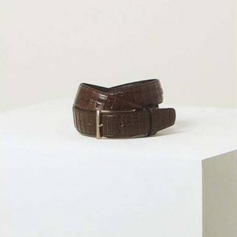 Daks Brown Crocodile Tail Premium Leather Bronze Buckle Belt Dbbe5f395w3