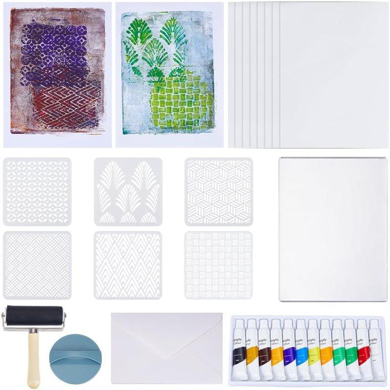 

2025 Trend Gel Printing Plate Kit 5X7 Inch Reusable Gelatin Plate,Stencils& Acrylic Paint- Essential Tool For Printmaking Suppli