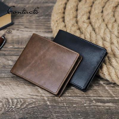 CONTACT'S Genuine Leather Slim Wallets for Men Magnetic Buckle Card Holders Money Clips Brand Luxury Designer Mini Men Wallets