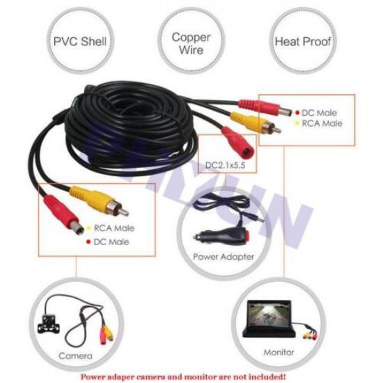7M Car RCA Parking System Extension Power Cable Detection Wire for Backup Camera