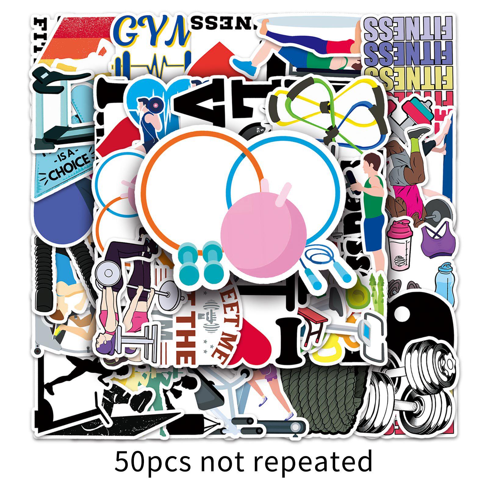 

50pcs Fitness Cartoon Stickers: Sports DIY for Scooter, Suitcase, Stationery - Waterproof