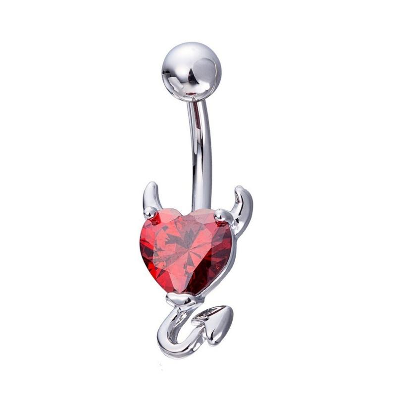 Steel Belly Button Ring Heart Cubic Zirconia Cute Devil Design For Daily Wear Parties Holiday Body Piercing Jewelry
