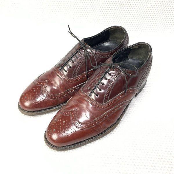 

70s Vintage Florsheim Size 9D 26.5 27.0cm Full Brogue Dress Shoes Brown