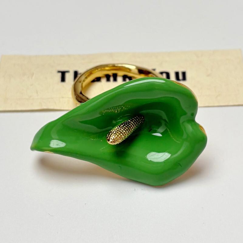 Calla Flower Ring Elegant Enamel Adjustable Metal Open Geometric Style for Women Dating Wedding Guest Wear