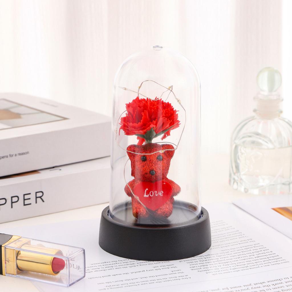 New immortal flower, cute bear soap flower with lamp, room creative ornament, bedroom night light ornament