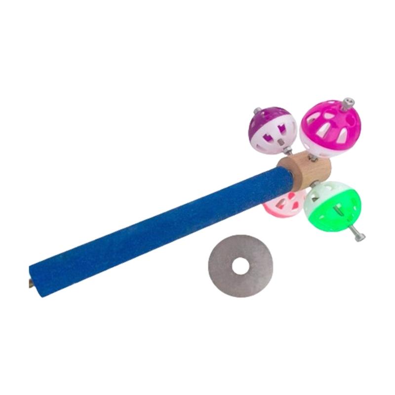 Wood Bird Perch Stand With Rotating Bells Balls Cage Exercise Toy For Conures Parrotlets Cage Entertainment Activity Toy