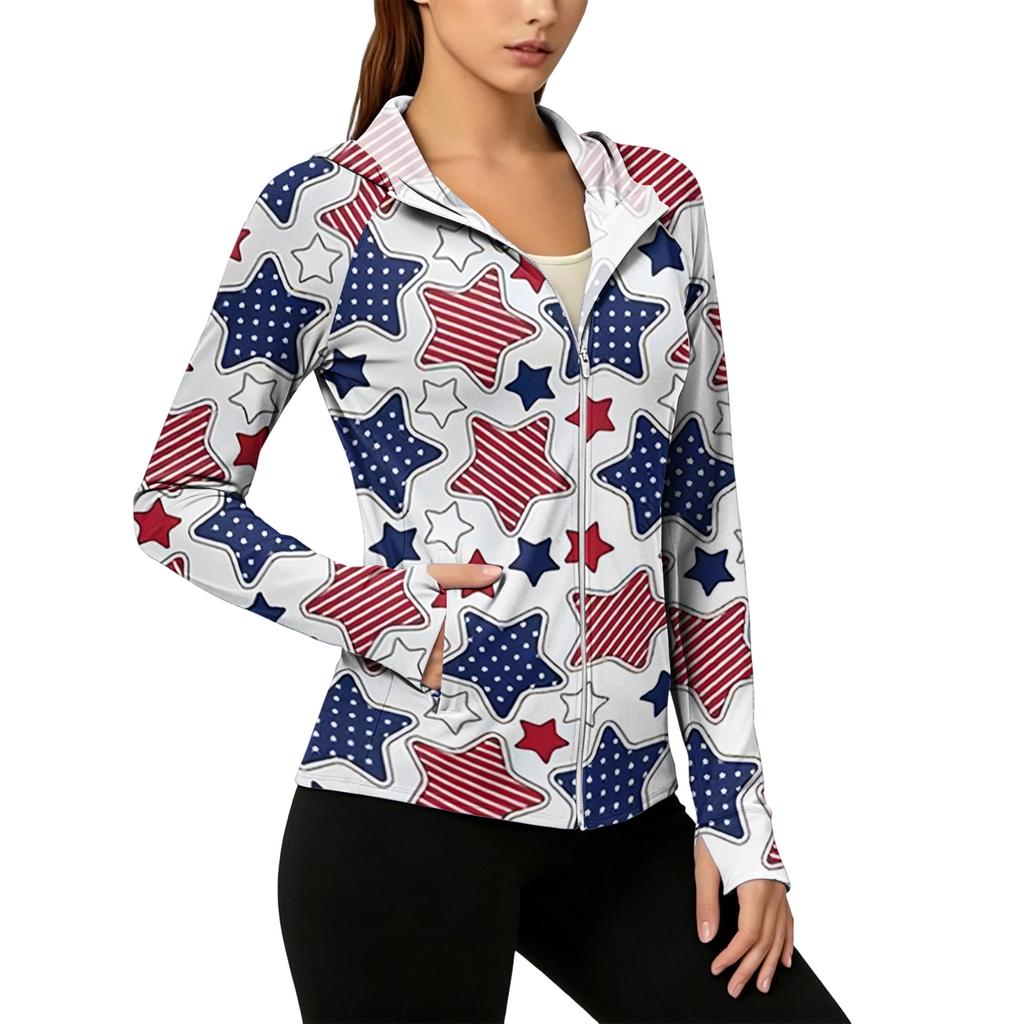Women's Zip Up Hooded Long Sleeve Jacket with Festive Pattern & Pockets