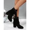 Rivet Suede Plus Size High Heeled Fashion Boots 2025 Winter New Fringed Boots for Women