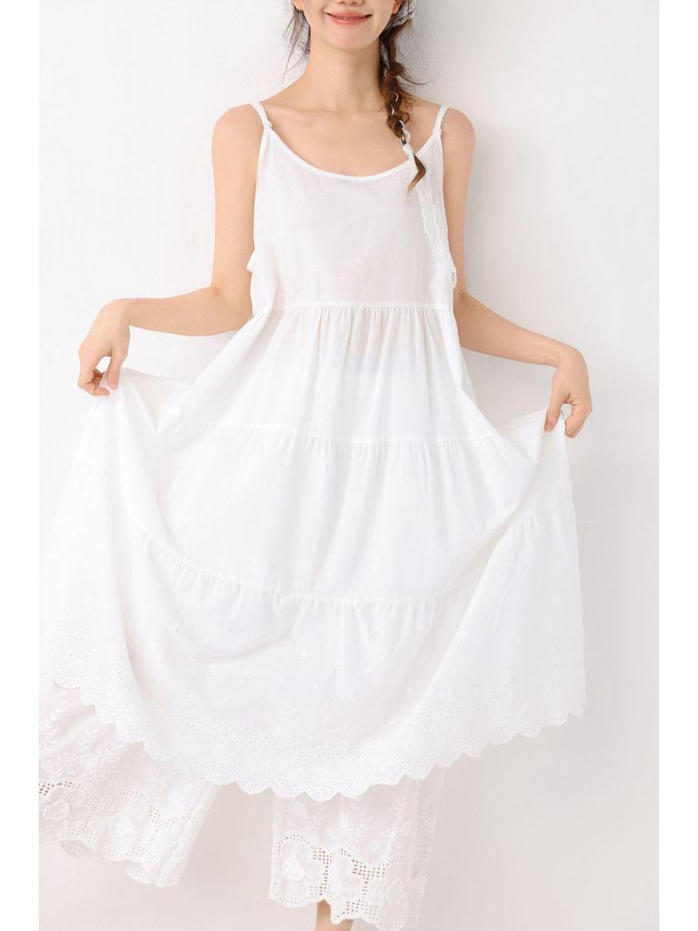 Women's Forest Style Embroidered Layered Lace Long Dress