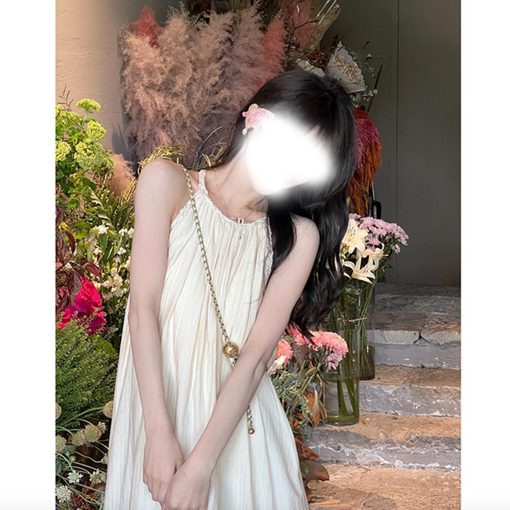 Mesh Suspender Dress Women's Spring New Chic Loose and Thin Casual Gentle Holiday Style Medium and Long Skirt