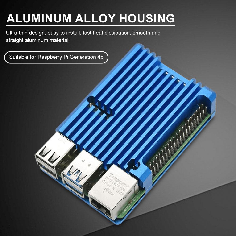 For Raspberry Pi 4 Model B Aluminum Alloy Case Shell Enclosure with Cooling Fan with Silicone Thermal Pads Metal Housing