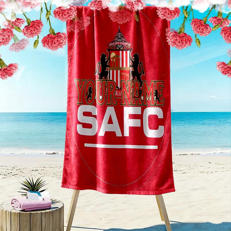 Sunderland Association Football Club Custom Name Print Beach Towel Large Soft Quick Dry Towel For Beach Camping Swimming