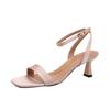 2025 new summer high-heeled sandals with open-toed sexy fairy style pink square head high heels female stiletto