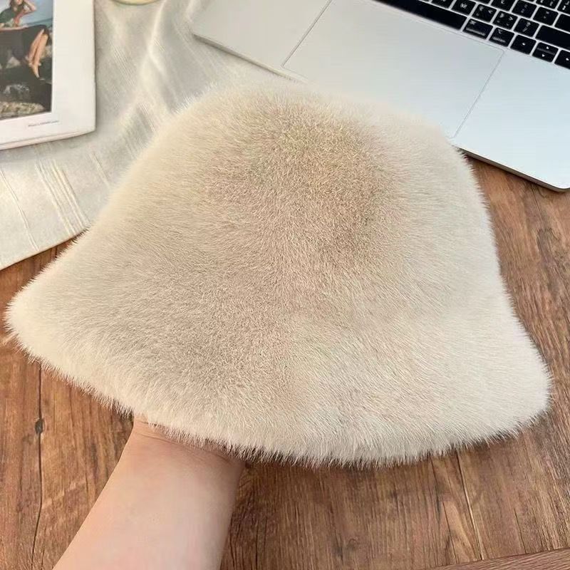 1 Fluffy Fur Fisherman Hat for Women Winter Plush Ear Protection Cap Windproof Warm Bucket Hat for Outdoor Cycling Hiking Travel