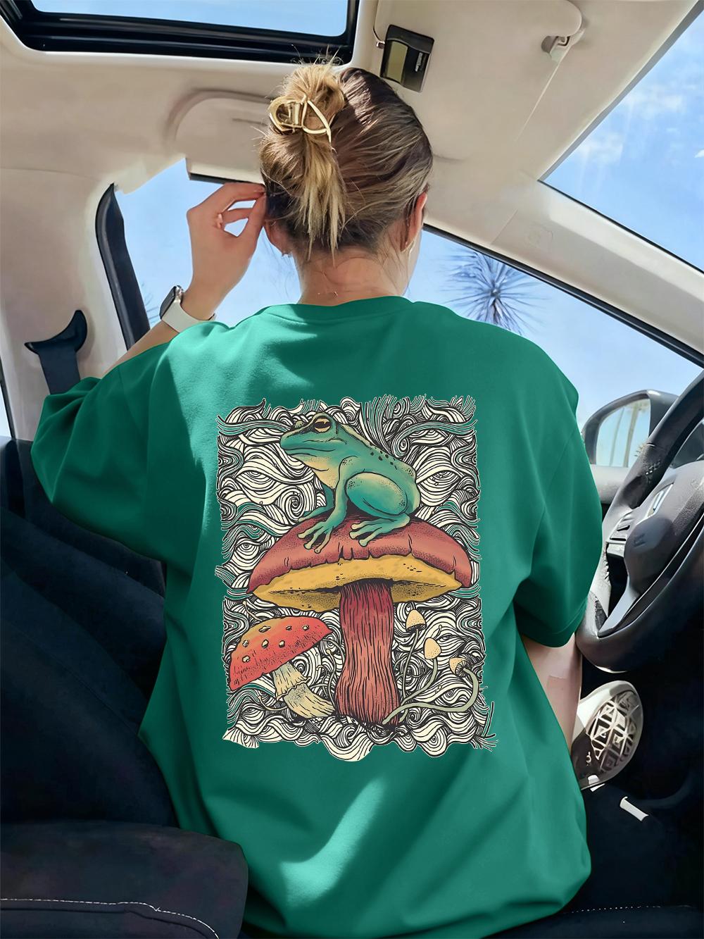 

Frog With Mushroom Printing TShirt Womens Basics Comfortable T Shirts Soft ONeck Short Sleeve Tops Summer Loose Woman Clothes 4XL