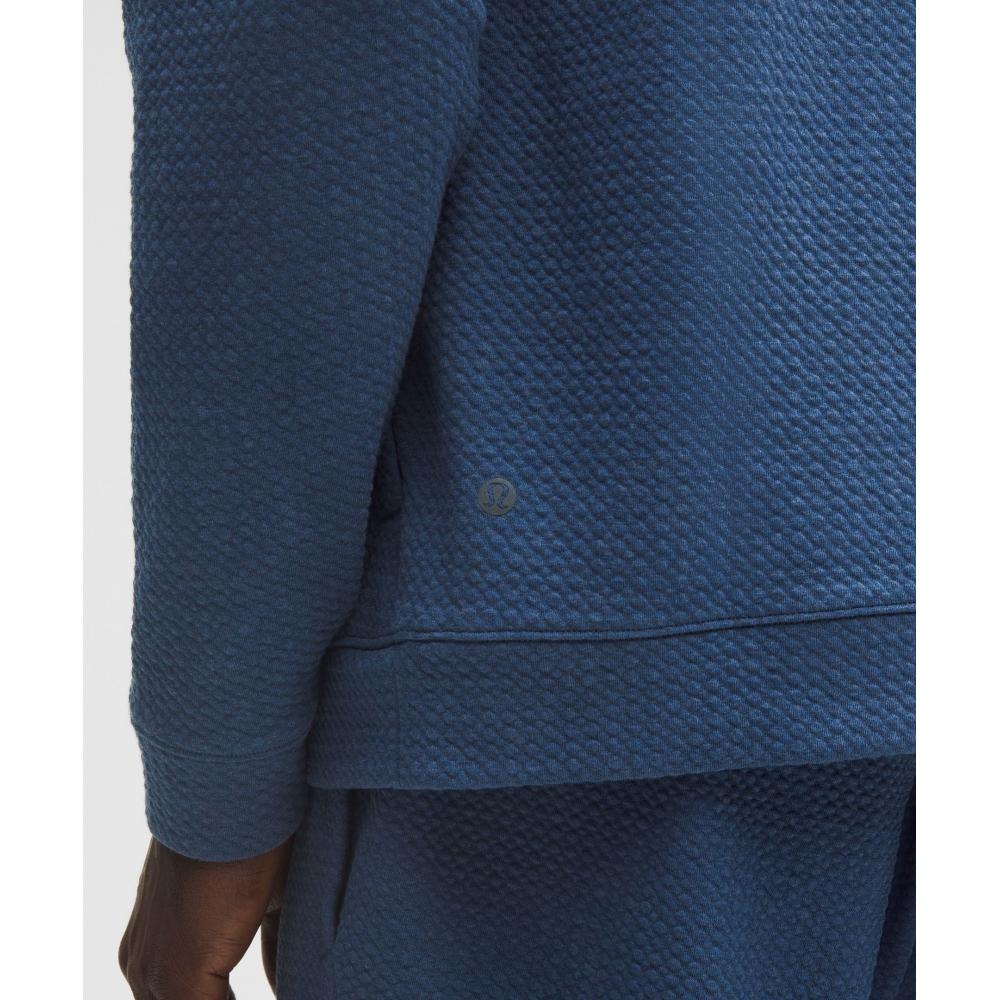 Lululemon Textured Double Knit Cotton Half Zip Heathered Blue Twill Black