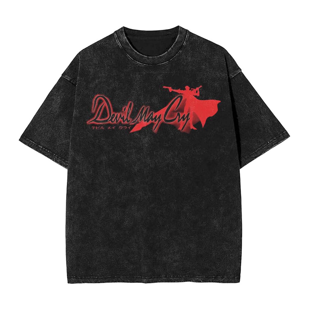 Devil May Cry Dante Logo Graphic T Shirt Vintage Washed TShirts Oversized Short Sleeve Tees Pure Cotton Men Women Clothing