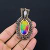 Rainbow Solar Quartz & Moonstone Gemstone Pure Copper Wire Wrap Handmade Lavish Jewelry Pendant
