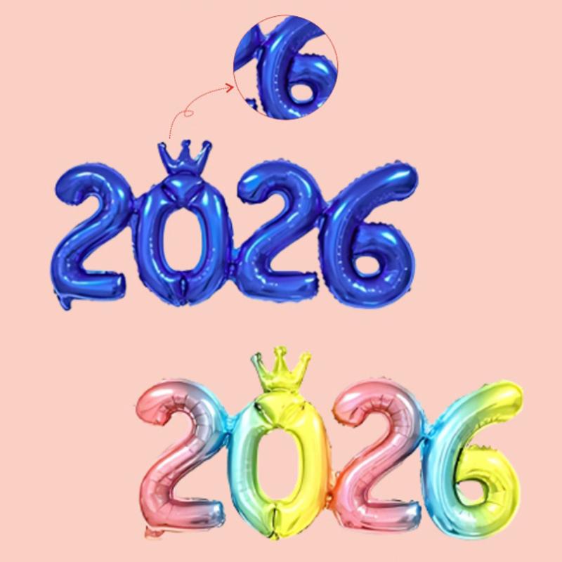 Vícebarevné 2026 Číselné balónky 16palcové Korunové fóliové balónky Silvestr Vánoce Promoce Narozeninová oslava Dekorace