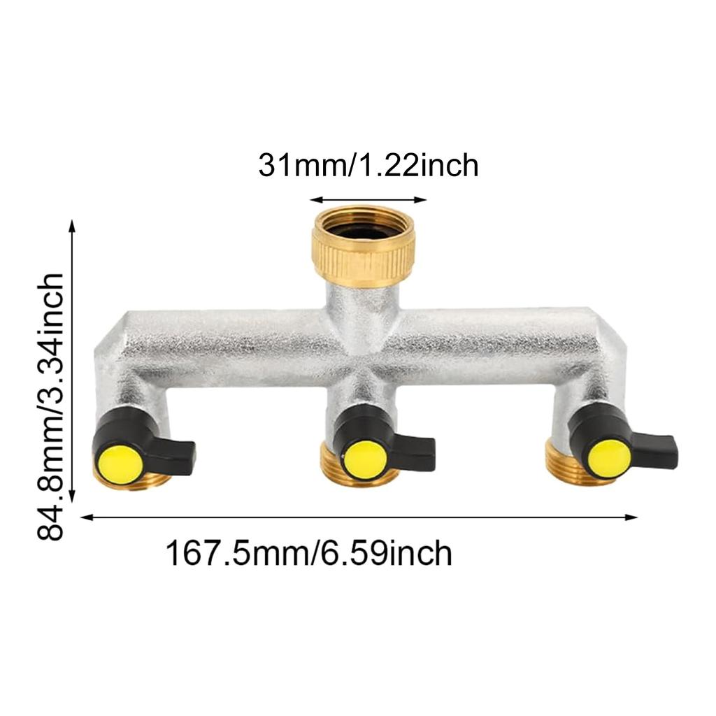 3 Way Brass Tap Splitter 3/4 Inch Garden Tap Splitter Tap Splitter 3 Way Hose Connector Hose Tap Splitter for Garden