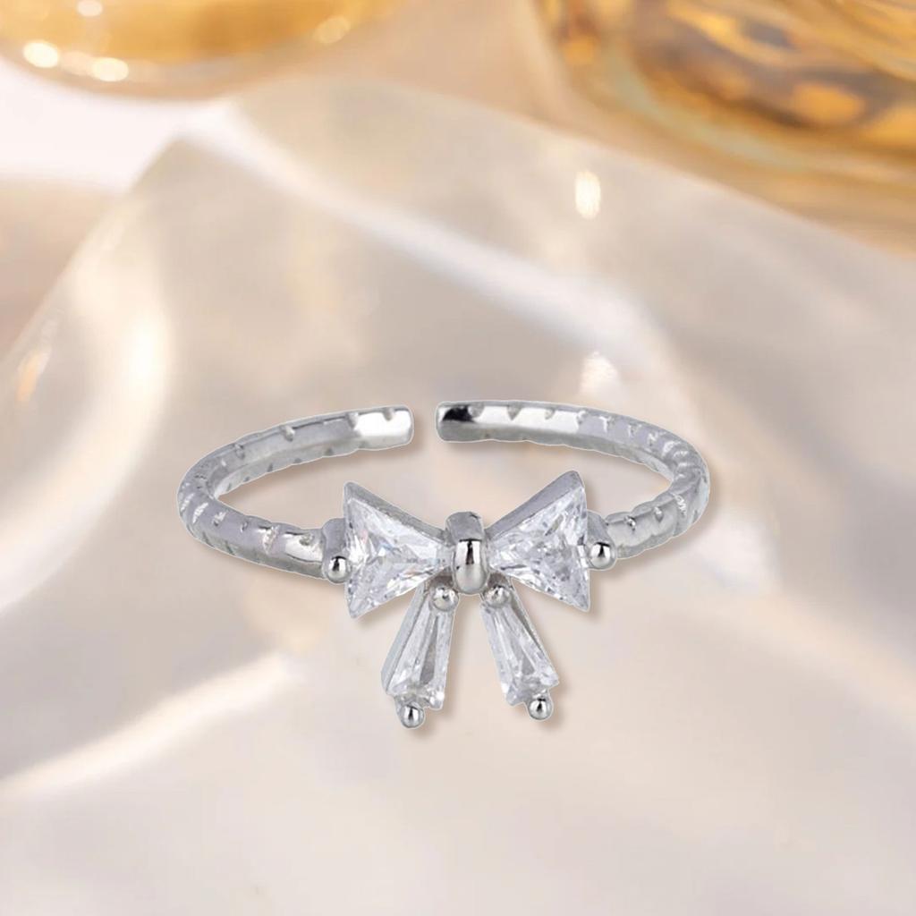 Elegant White Bowknot Rings Open Rings for Women and Girls Adjustable Zircon Jewelry Perfect for Parties and Dates