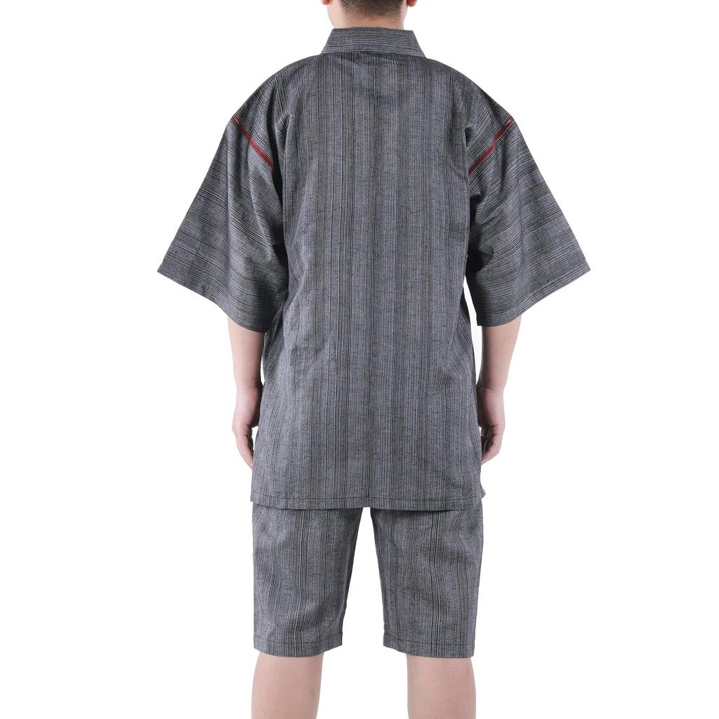 YUKITAC Men's Jinbei (Jacket) in Black, Green, and Gray, Sizes M/L/LL, 100% Cotton, Perfect for Fireworks and Summer Festivals (E, M)