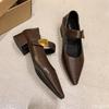 Fashion Vintage Pointed Toe Strap Follow-up Shoes for Spring 2025 New French Style Mary Jane Small Leather with Soft Sole Le Fu Shoes