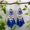 Ethnic Bohemian Tassel Earrings For Women Geometric Enamel Crystal Beads Handmade Long Vintage Female Drop Dangle Earrings Gift