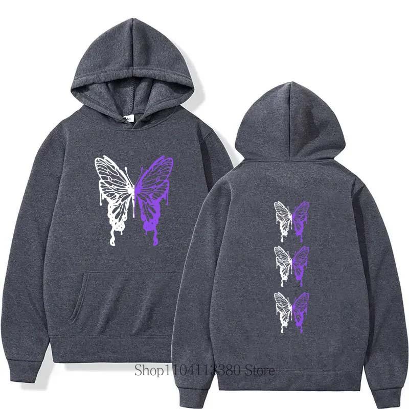 Women Butterfly Pattern Hoodie Fashion Sports Long Sleeve Pullover Autumn Winter Fleece O-Neck Vintage Sweatshirts
