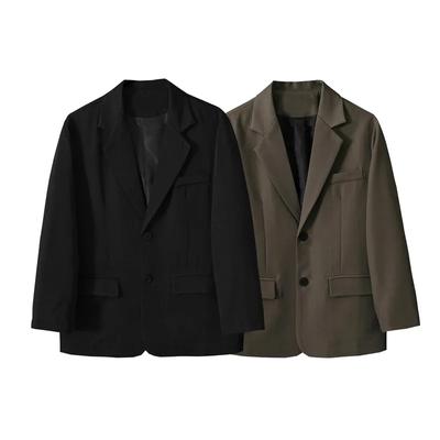 Moda Feminina Blazer de Botão Único com Bolsos Vintage Lapela Manga Comprida Outfits Chic para Senhoras Tamanho Plus