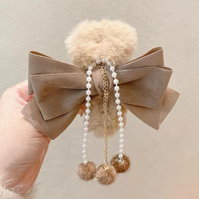 

Заколка для волос с кисточкой и большим жемчугом, дизайн в виде плюшевой акулы, осень/зима