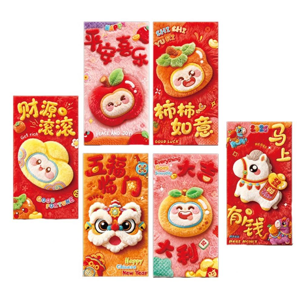 6Pcs Candy Color Pony Red Envelope Chinese Style Blessing Spring Festival Red Packet 2026 Horse Year Hongbao