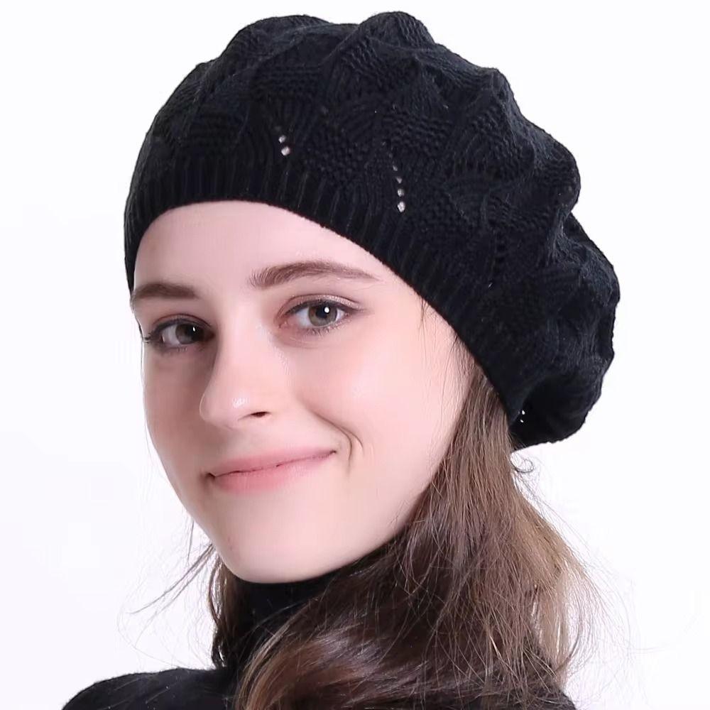 Spring/Summer/Autumn French Artist Beanie Plain Color Mesh Caps New Women Knit Beret Hat  Outdoor