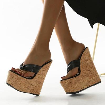 New Black Sexy Super 18CM High Heels Platform Wedges Narrow Band Pinch Slippers Women's Sandals Mules Slippers Shoes
