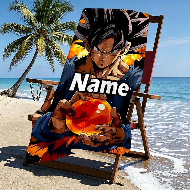 Custom Name Personalized Anime Print Beach Towel, for Trip Camping Beach Party Home Decor, Birthday Gift for Family & Friends