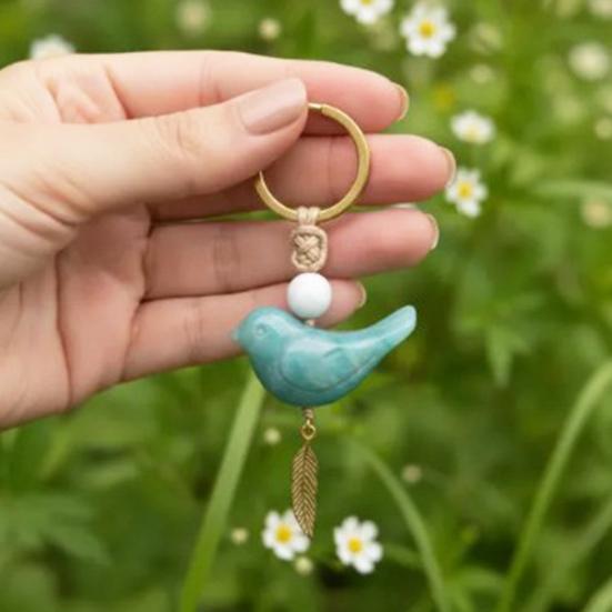 Song of Nature Bird Keychain for Peace And Courage Natural Gemstone Bird Charm for Keys Backpack Car Lucky Gifts for Men Women