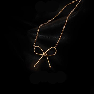 Ramos Stainless Steel Necklace with Stylish Gold-plated Bow Charm Bohemian Necklace for Women