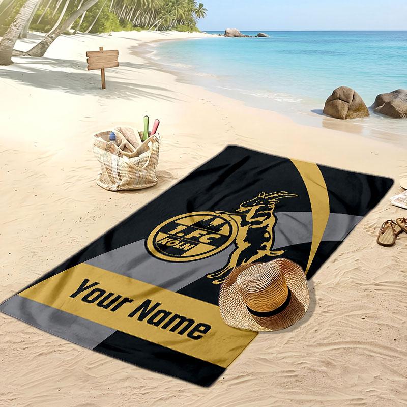 Asciugamano da Spiaggia Personalizzato Stampato FC Köln Logo Calcio Supporto Nome Personalizzato Testo Asciugamano Assorbente Per Sport Viaggio Regalo Speciale