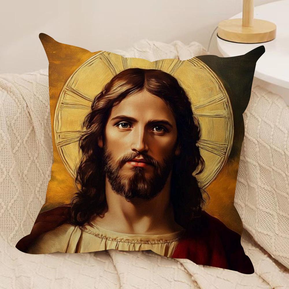 Jesus Christ Portrait Cushion Cover Pillowcase Ultra Soft Skin Friendly Fabric Cloud Like Comfort Concealed Zipper