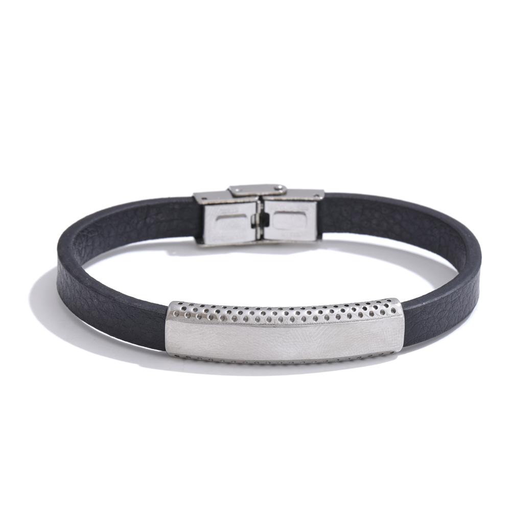 

Yhpup 21cm Wrist Stylish Unique Black PU Leather Fashion Men Bracelet Bangle Classic Stainless Steel Charm Trend Quality Jewelry