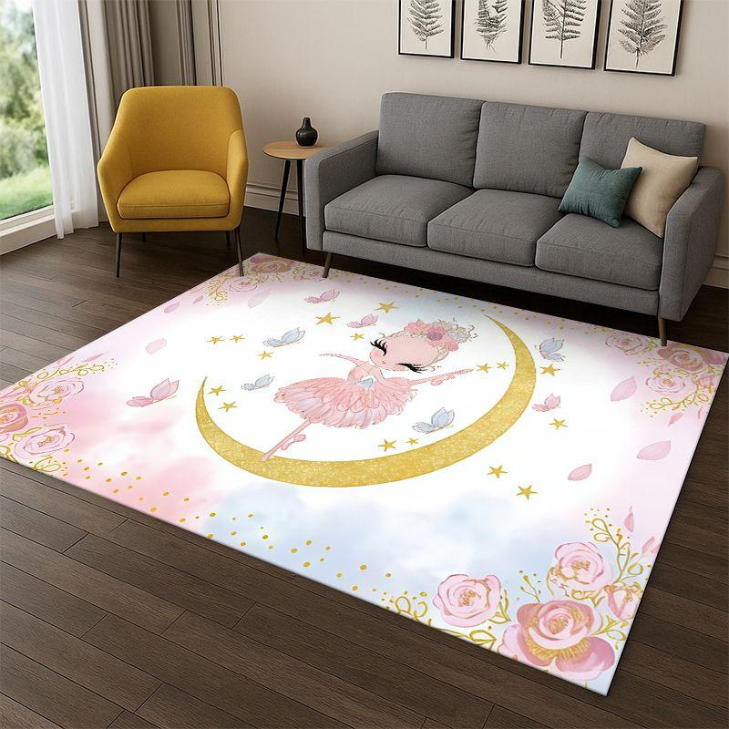 Cartoon Ballet Cute Girl Ballerina Carpet Rug for Bedroom Living Room Sofa Playroom Doormat Home Decor,Kid Area Rug Non-slip