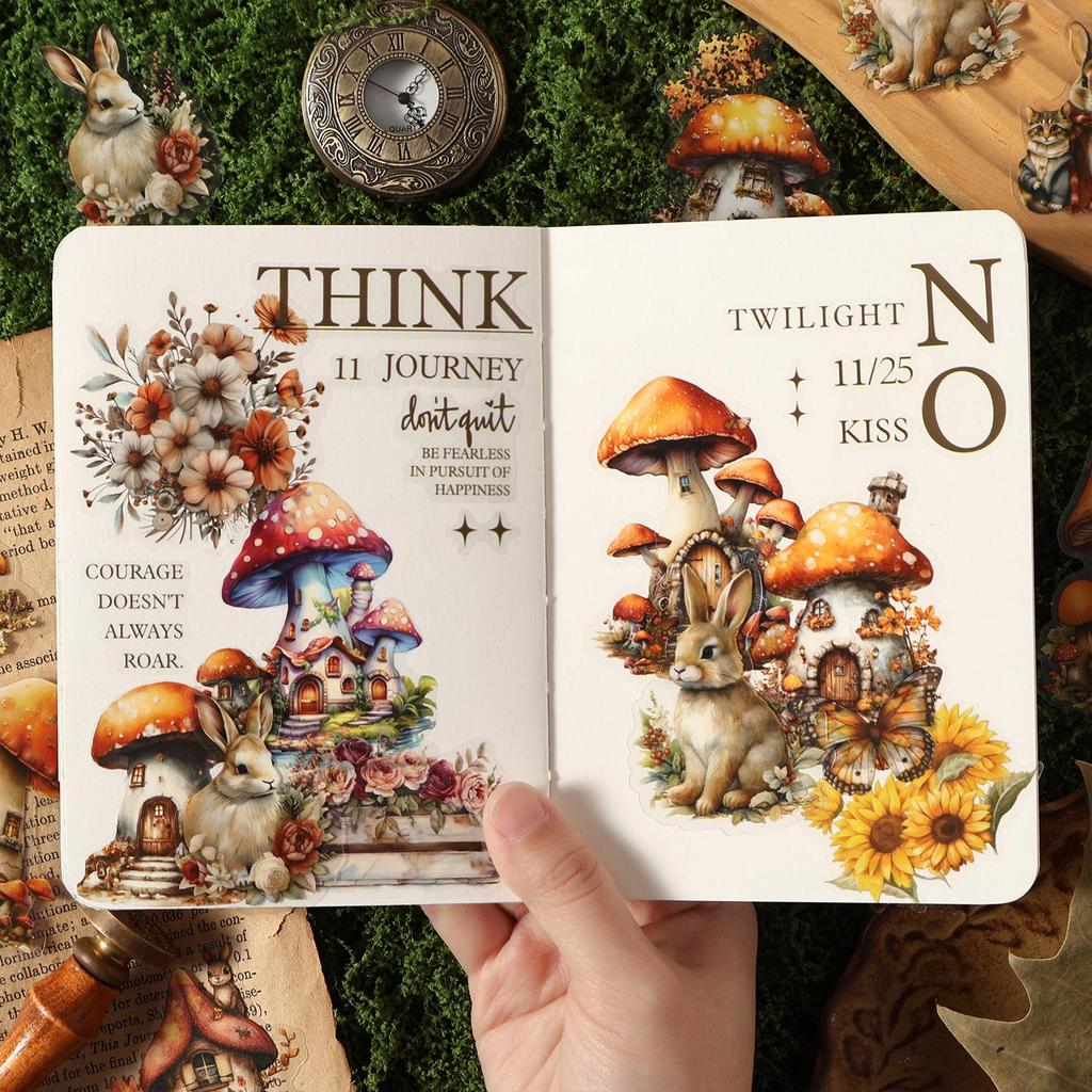 Dark Shadow Phantom Forest Theme Sticker Pack: Mushroom House Story Series - 18 Sheets of Scenery Stickers