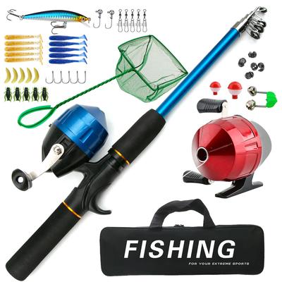 Le nouvel ensemble pour débutant comprend un moulinet à tambour fixe, une canne à pêche à poignée de pistolet de 1,5 m, un appât, un hameçon et une ligne, un sac d'accessoires portable, adapté à l'eau douce et salée