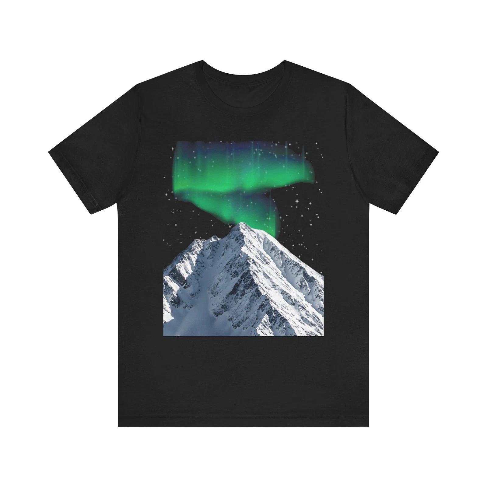Northern Lights Mountain Tee | Aurora Borealis Snow Peak T-Shirt M