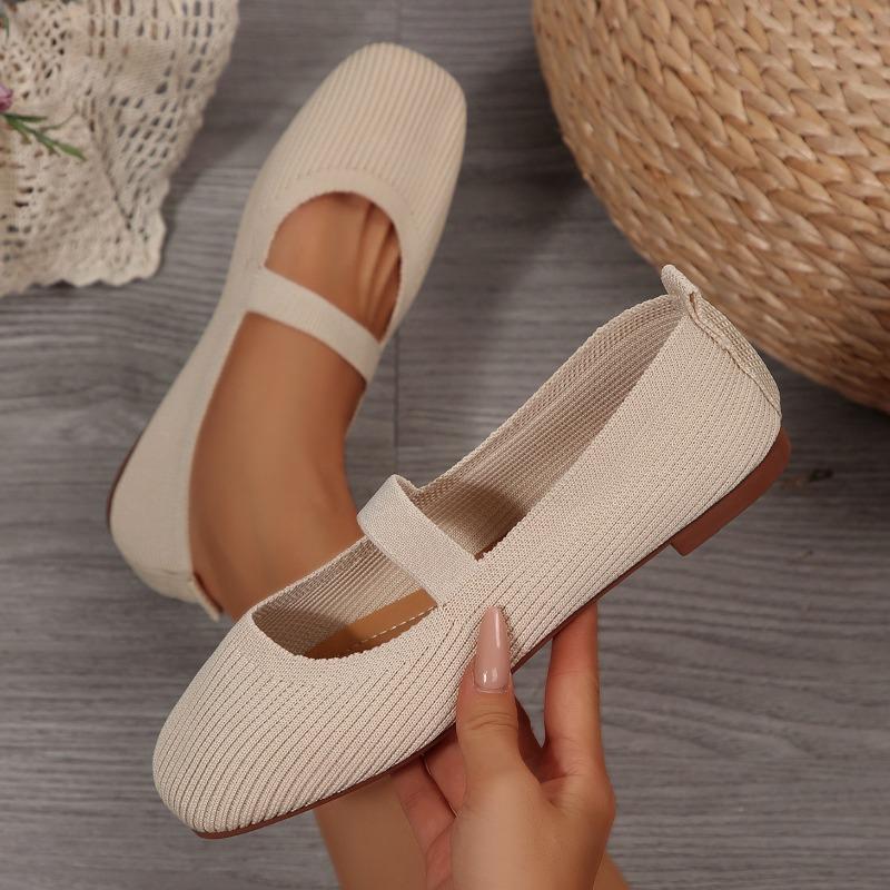 Women's New Knitted Mesh Breathable Flat Shallow Single Shoes Women's Lightweight Fashion Flying Knit Lazy Feet