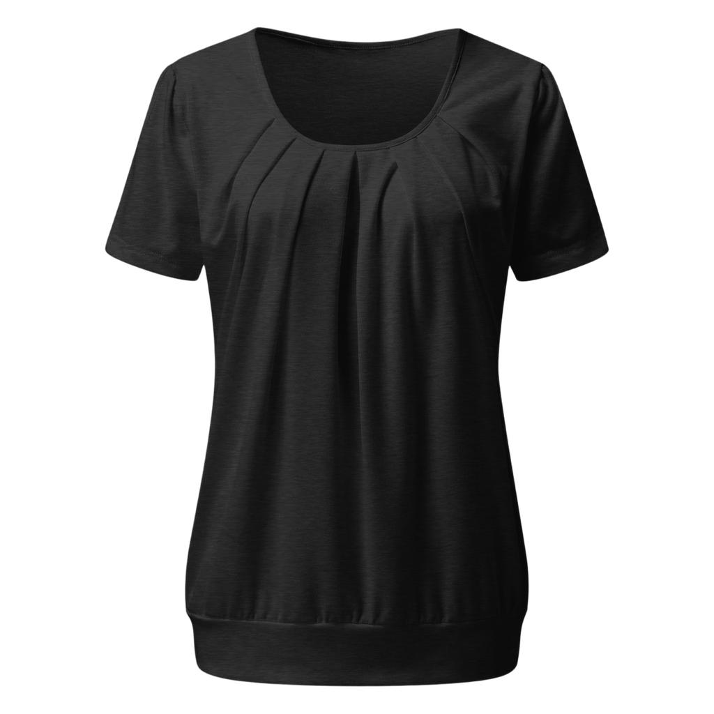 Dámské barevné kulatý výstřih pohodlné krátký rukáv univerzální volné ležérní tričko