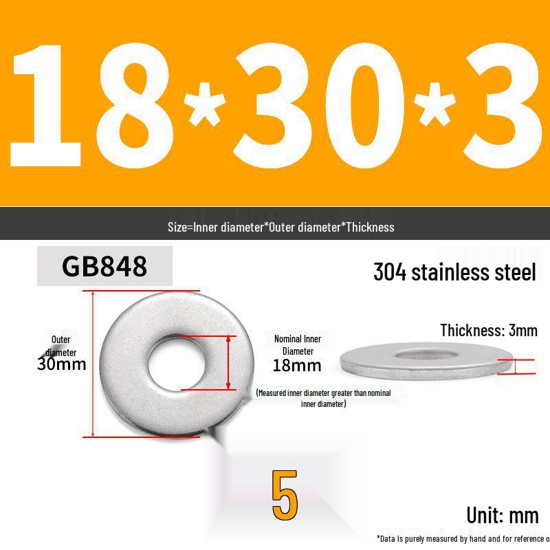 304 Stainless Steel Enlarged Flat Washer Ring (Sizes: M1.6-M22)