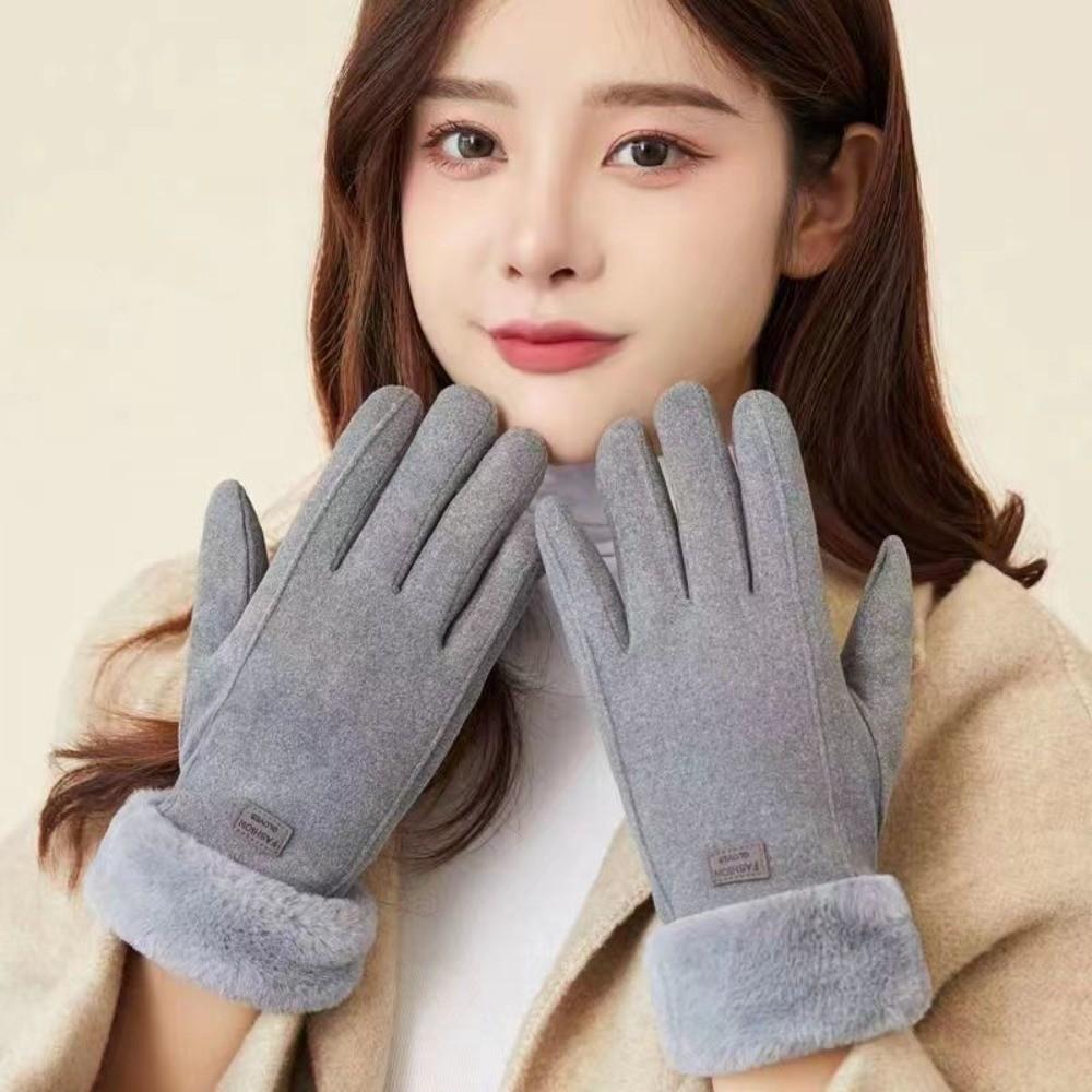 Polar Fleece Women Anti-cold Mittens Faux Rabbit Fur Plush Thickened Gloves  Outdoor